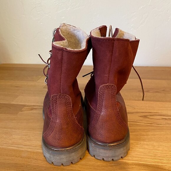 Timberland Teddy Fleece Burgundy Women's Leather Boots - Picture 4 of 12